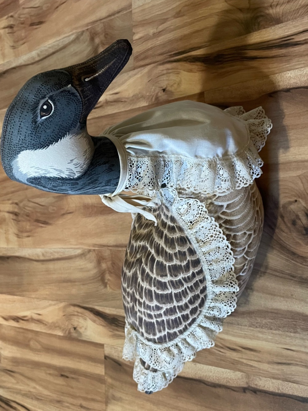 Vintage Weighted Canada Goose Plush - Dressed Shelf Sitter with Lace Apron